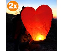 Volanterna® – 2 Luxe Rode Hartvormige Wensballonnen – Milieubewust en Veilig – Vliegende Papieren Lantaarns – UFO Ballonnen – Zweeflantaarns – Wens Ballonnen