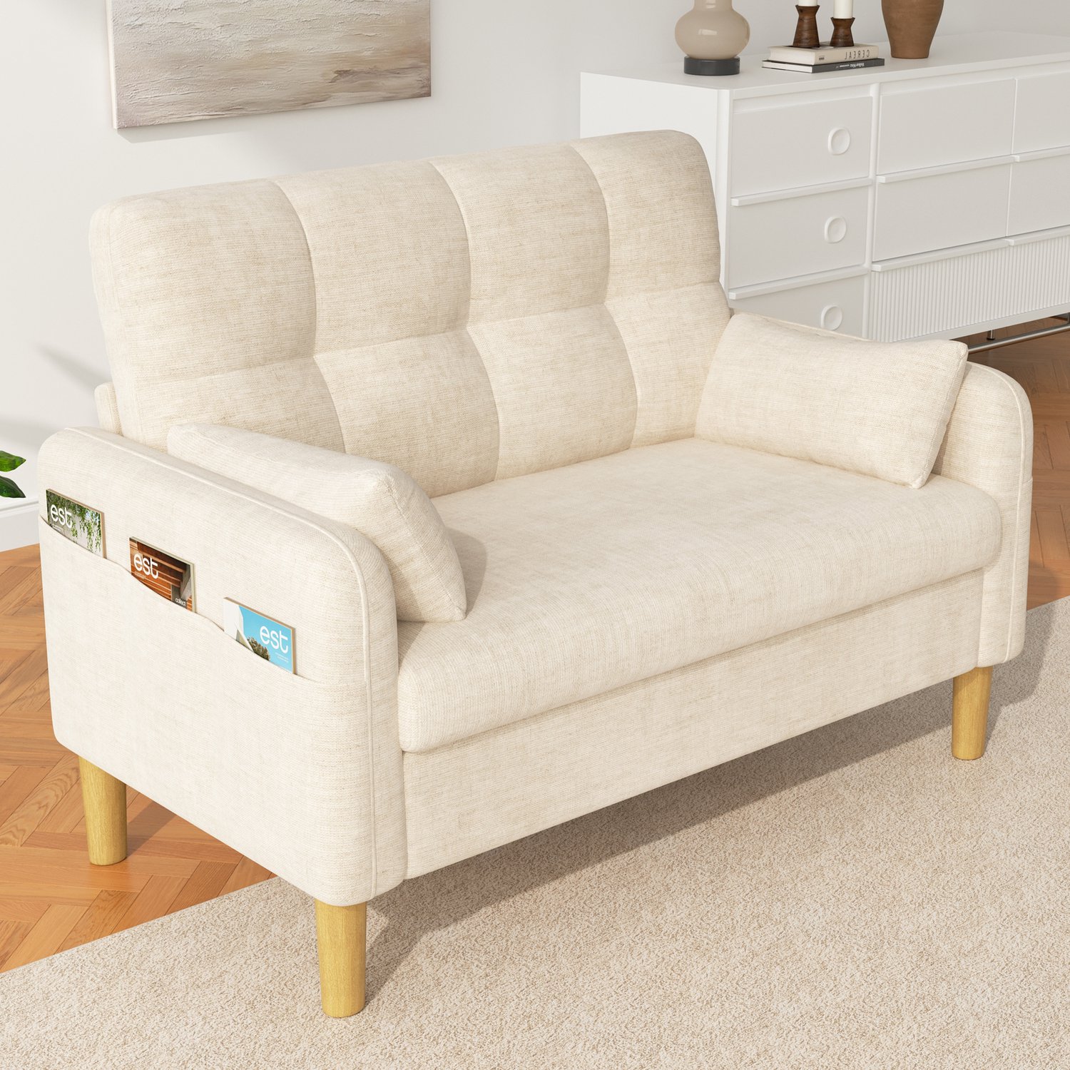 CHICFURN 2-zitsbank - Opbergtas - Hoge rugleuning - Beige