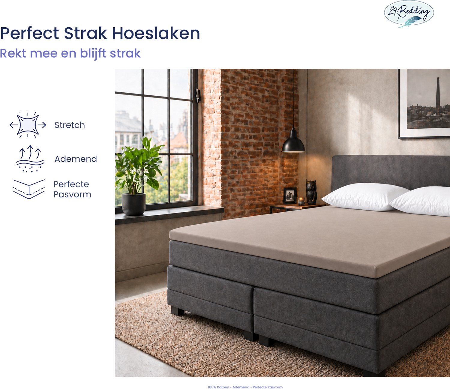 24-Bedding Jersey Topper Hoeslaken - Topdek Hoeslaken Jersey - Extra zacht - 97% katoen - 3% Elastaan - 90x220 cm - Taupe - 5 t/m 15 cm hoogte.