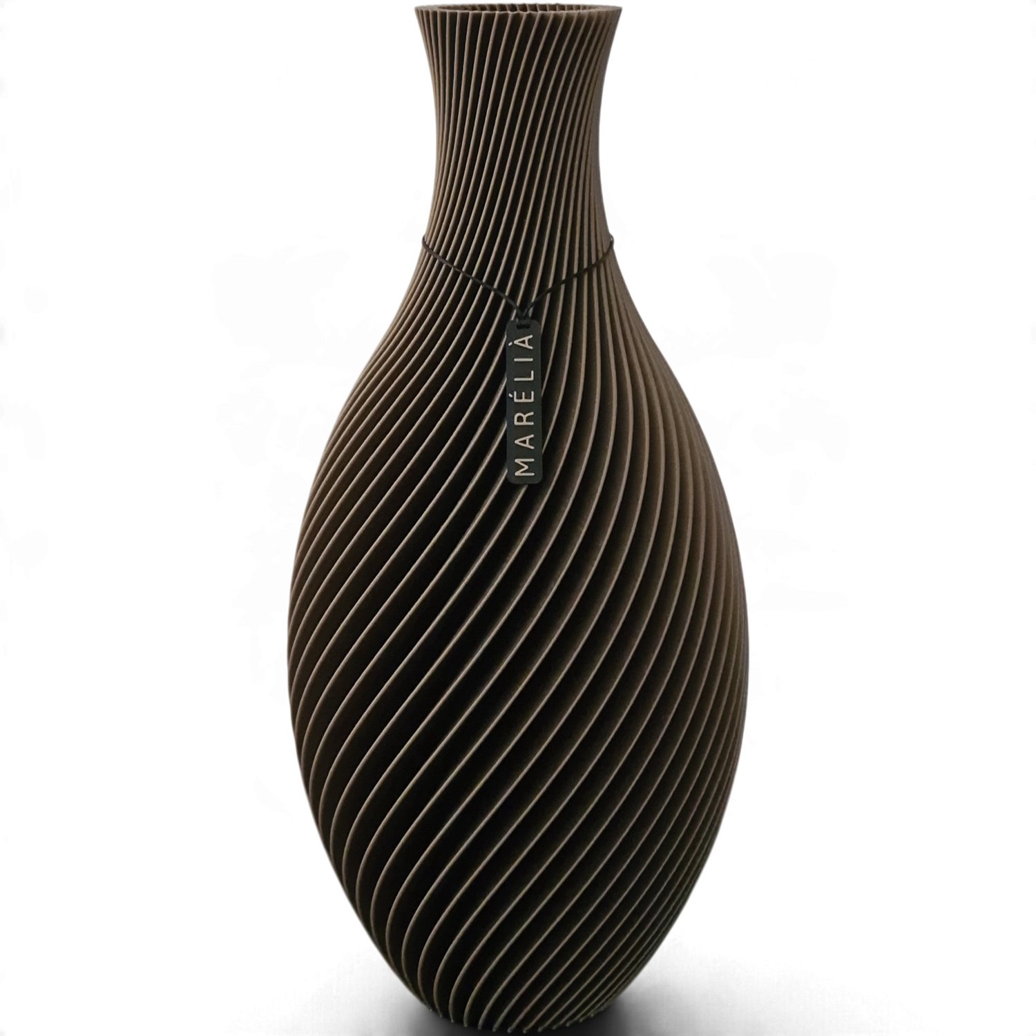 MARÉLIÀ Vaas Liva Bronze 28cm - Japandi - Art Deco - 3D - Bloemenvaas - Beige / Bruin / Zwart - Droogbloemen - Kunstbloemen - Bloemen - Woondecoratie