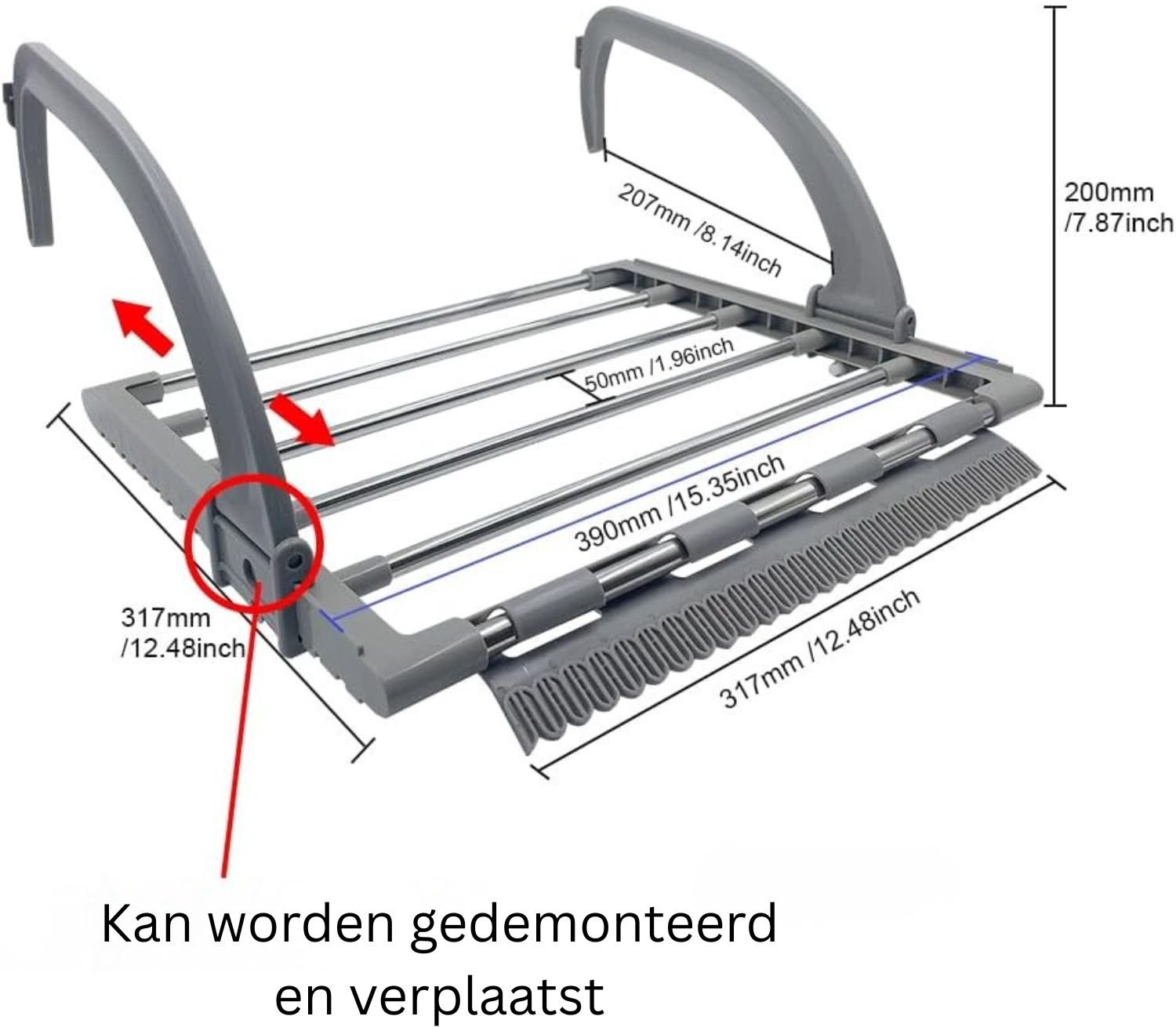 Wasrek Hangend Trapgat - Voor Radiator - Droogrek Ophangbaar - 1 Stuk - Grijs