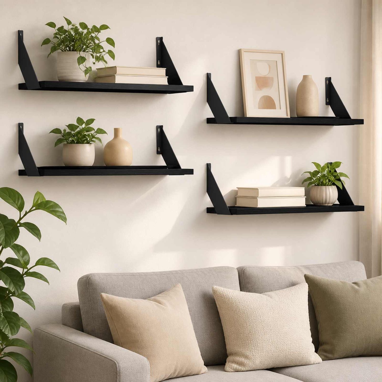 vidaXL Wandplanken - 4 - st - Zwart - eiken - 60 - x - 20 - x - 17 cm Zwart eiken