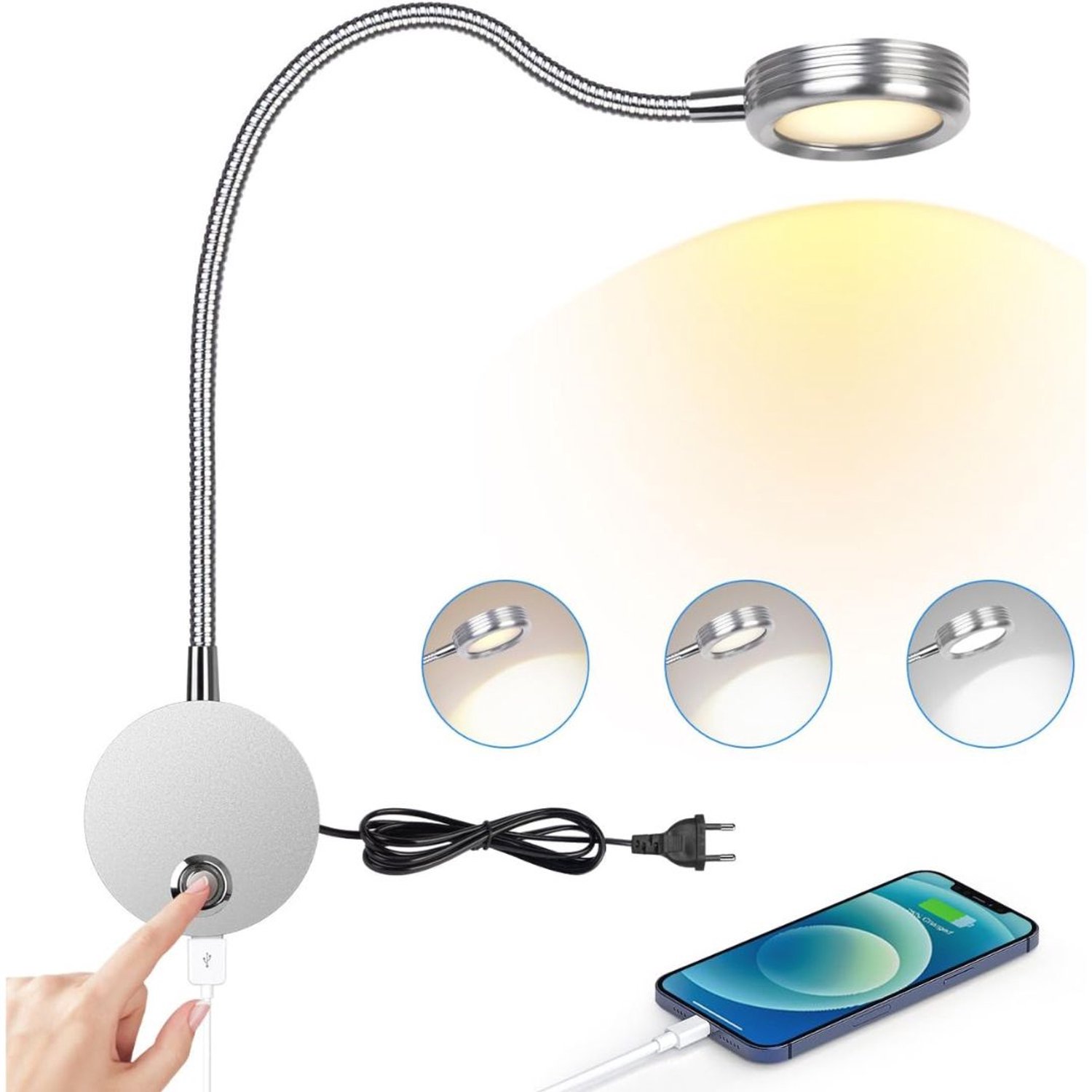 Bedlampjes Hoofdbord - Leeslampjes met Meerdere Standen - Bedlamp Slaapkamer Volwassenen - Zilver