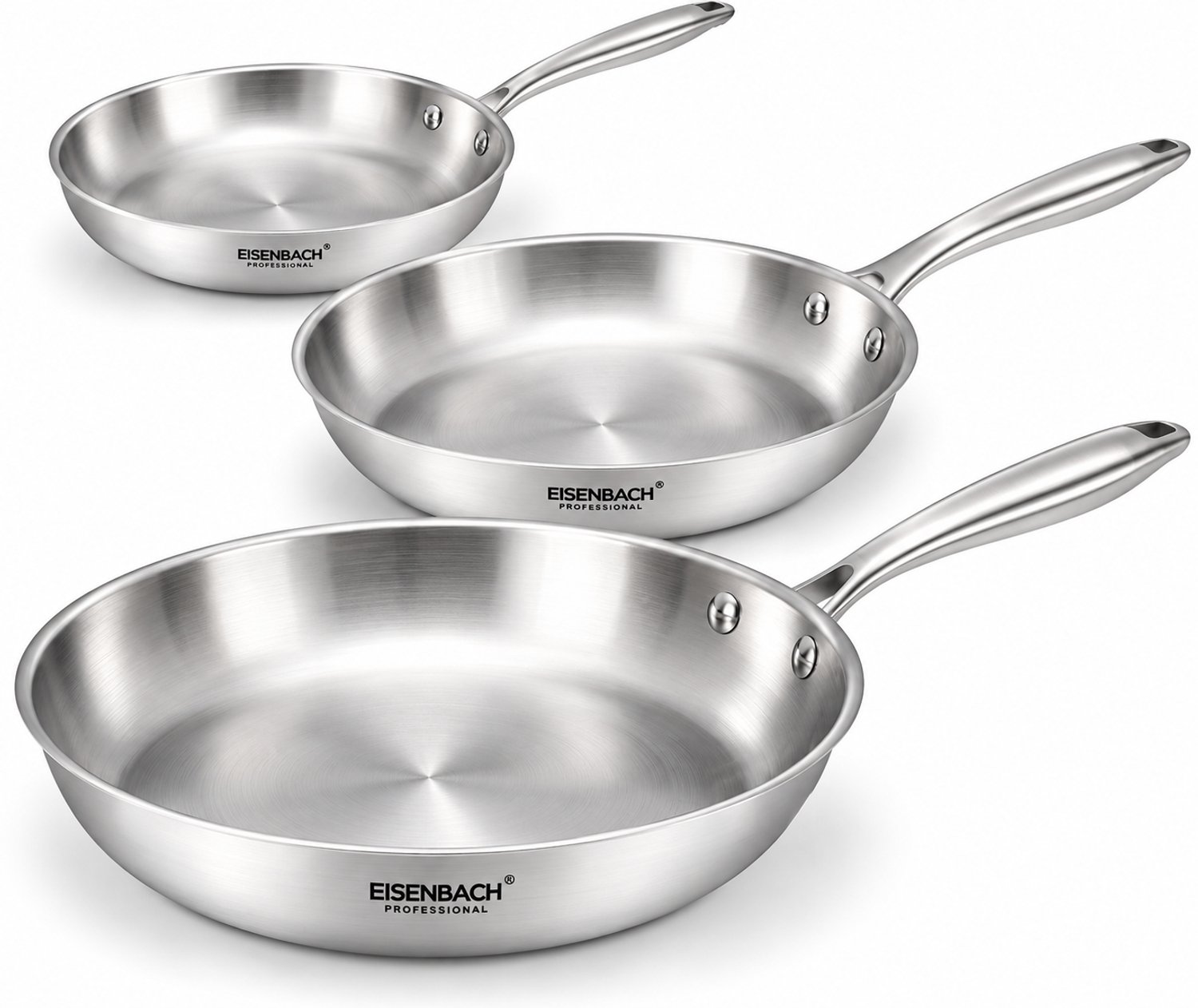 Eisenbach Professional Pannenset 3-delig RVS – 20, 24 en 28 cm – Geschikt voor Inductie