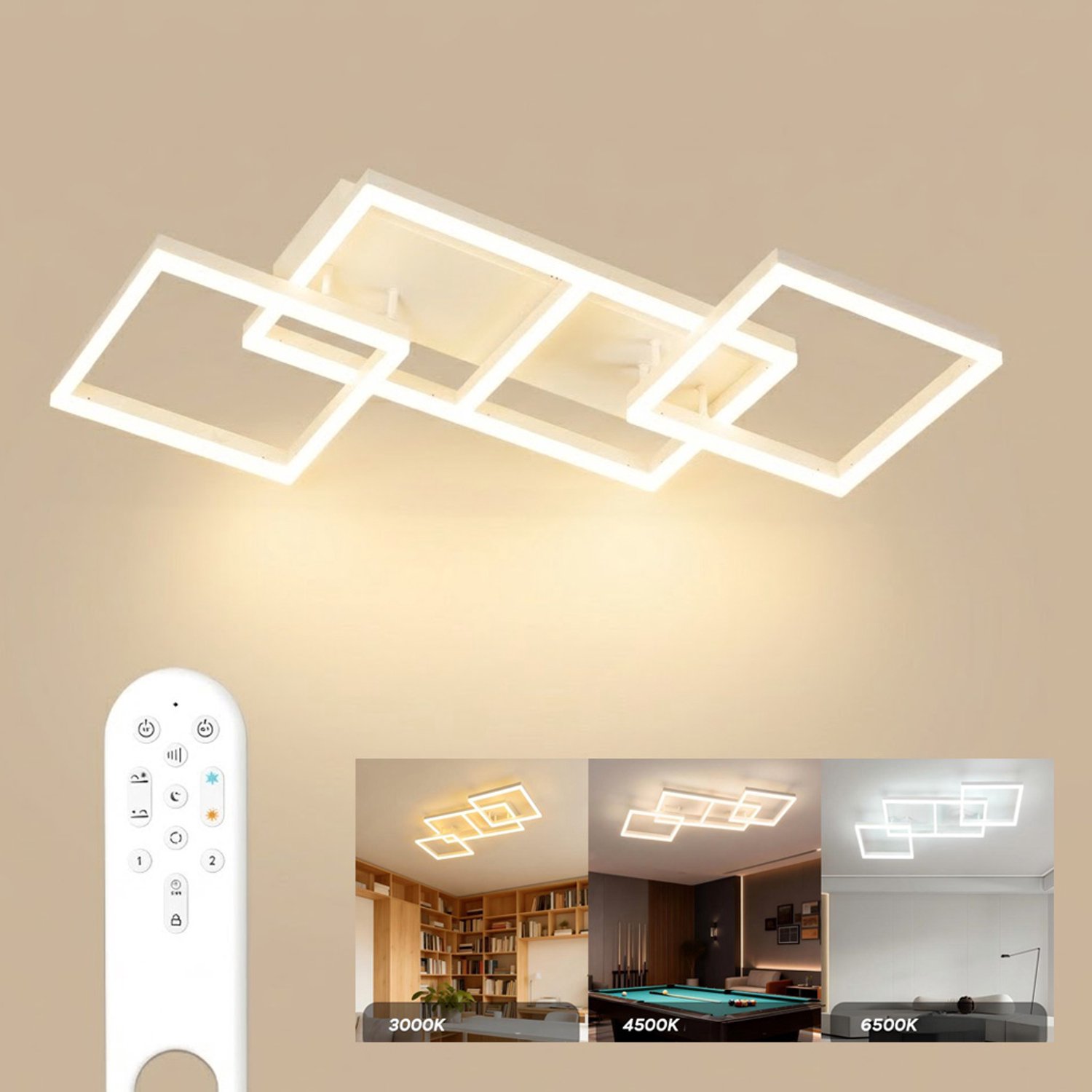 ANTENLICHT - LED Plafondlamp - 75W - 7200 Lumen - Plafonnière - Traploos Dimbaar met Afstandsbediening - Dimbaar 3000K-6500K - Nachtlicht en Timer - Flikkervrij - Woonkamer Slaapkamer Keuken - Wit