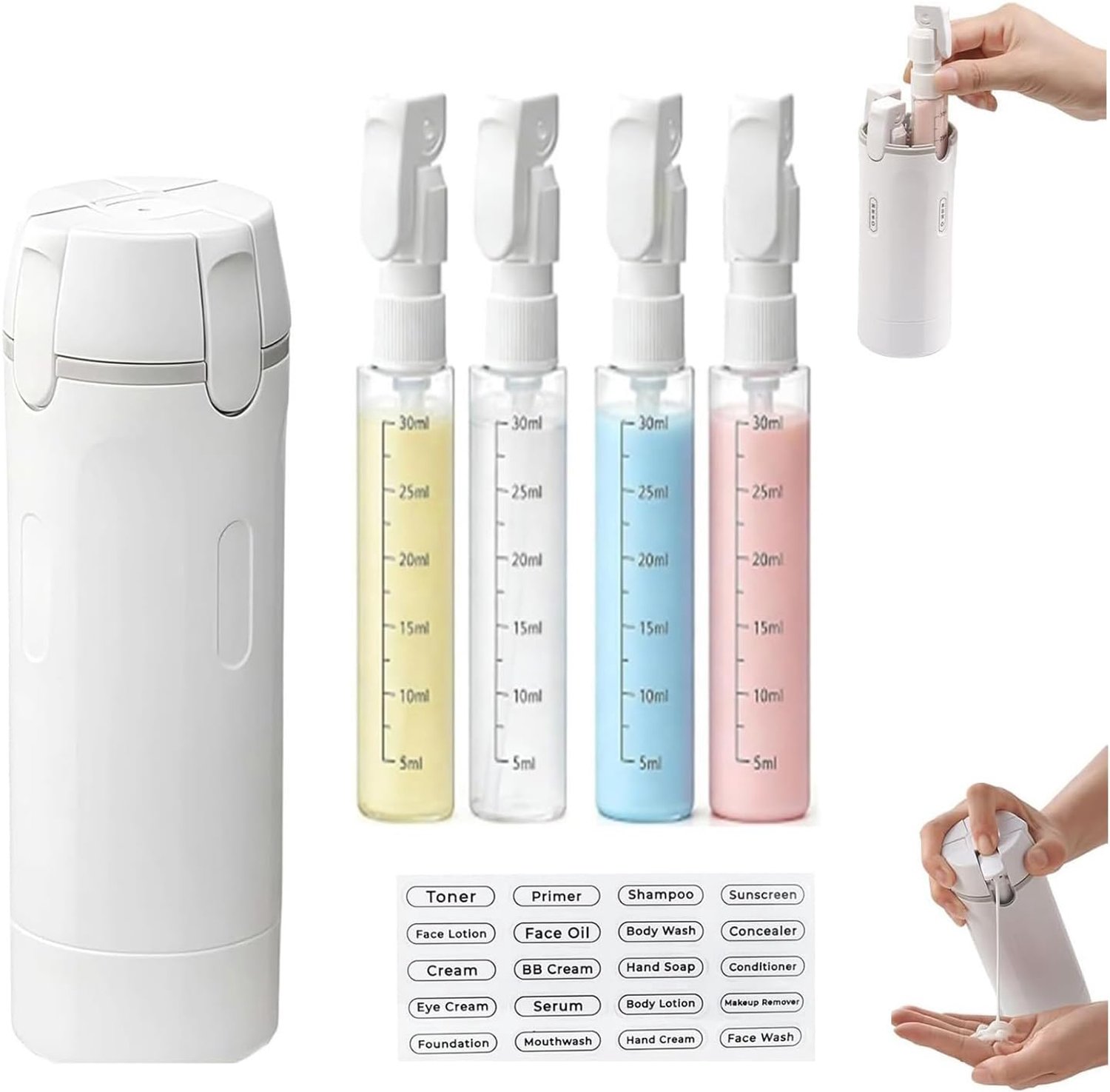 Reisflessen 50 ml - 4-in-1 lekvrij - met schaal en etiket - ideaal voor shampoo en lotion - ServiceTopper