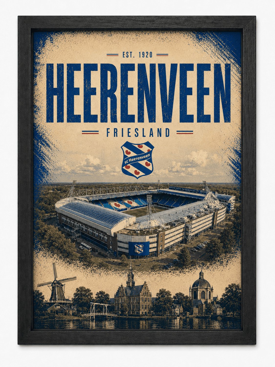 Joshimo SC Heerenveen Poster | Abe Lenstra Stadion Vintage Art Print | Retro Voetbal Poster | Inclusief Zwarte A3 Lijst