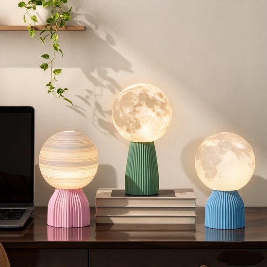 3 stuks bureaulampje - nachtlampje - planetenlamp - decoratie - 3D effect - zacht licht - verstelbare helderheid - USB aansluiting - woonaccessoire - geschikt voor woonkamer, bureau, als cadeau (wit, verschillende maten) — afbeelding 4