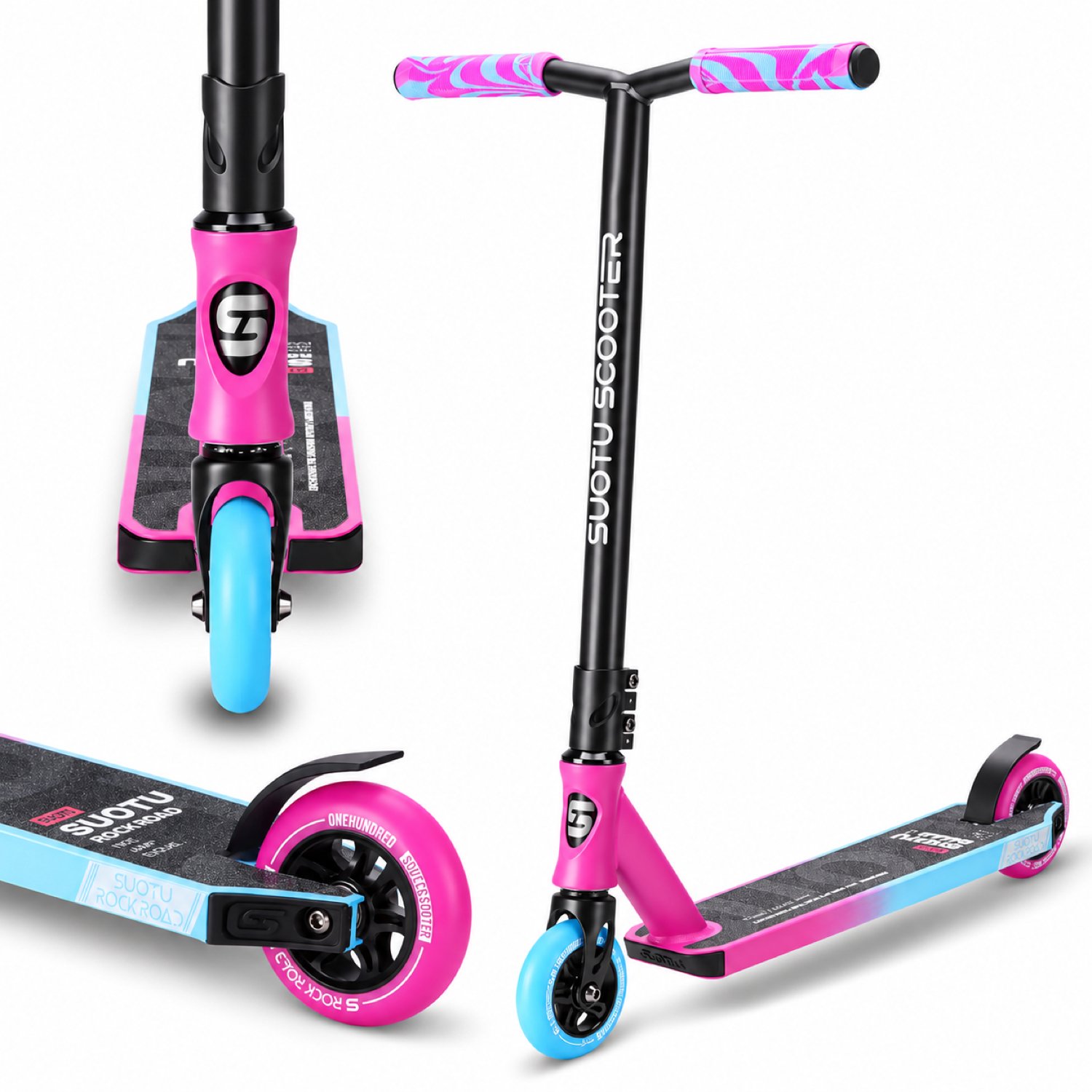 Suotu Stuntstep - Step - Kinderstep - Silent axle - Speelgoed Jongens/Meisjes - Maximale stuurhoogte: 78 cm - Aluminium -Blauw/Roze — afbeelding 12