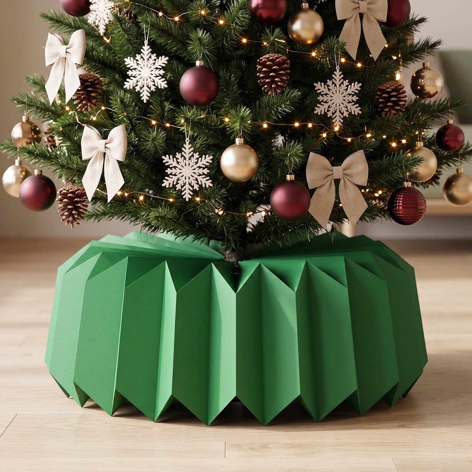 Soontrans Kerstboomrok van Karton, Opvouwbare Kerstboomkraag met 3D Honingraatstructuur, Kerstboomdecoratie voor een Feestelijke Kerstsfeer, Decoratieve Kerstboomvoet voor Kerstdecoratie, Model C, Groen