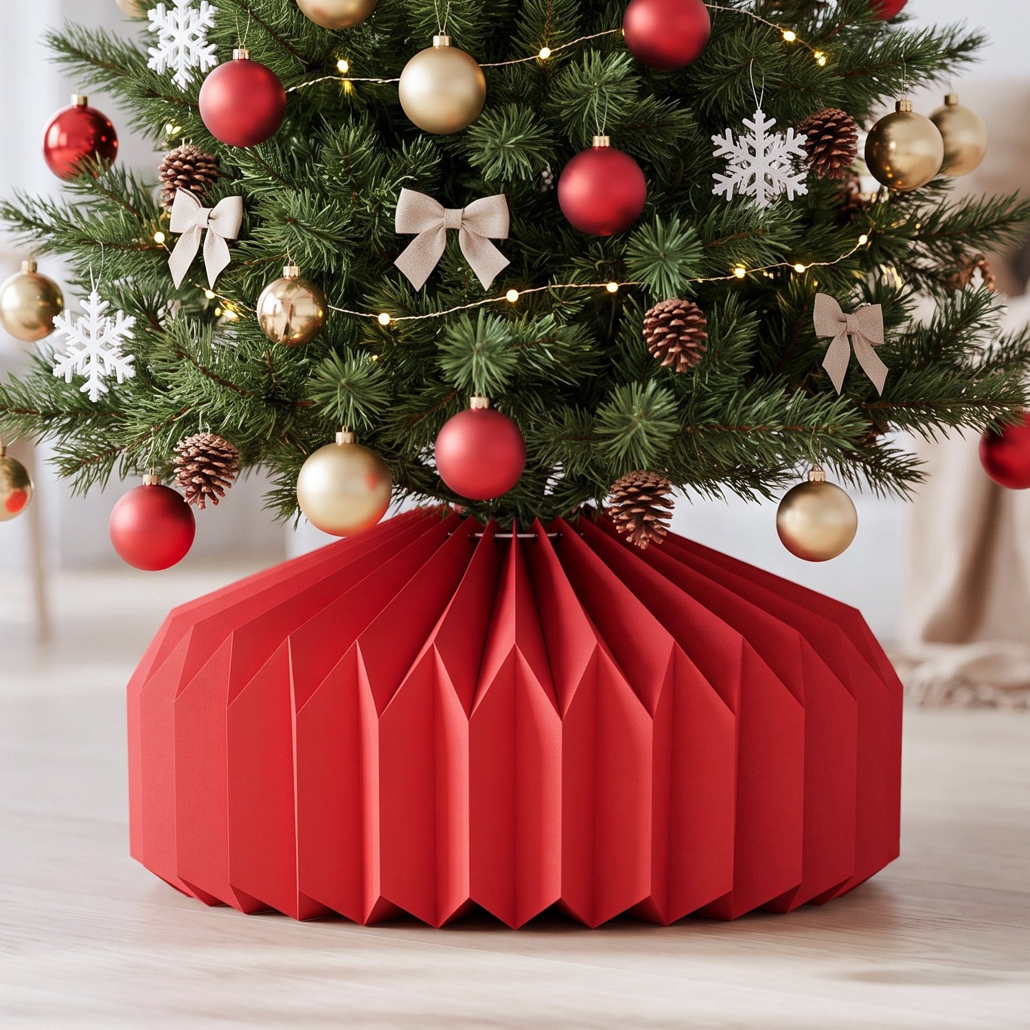 Soontrans Kerstboomrok van Karton, Opvouwbare Kerstboomkraag met 3D Honingraatstructuur, Kerstboomdecoratie voor een Feestelijke Kerstsfeer, Decoratieve Kerstboomvoet voor Kerstdecoratie, Model A, Rood