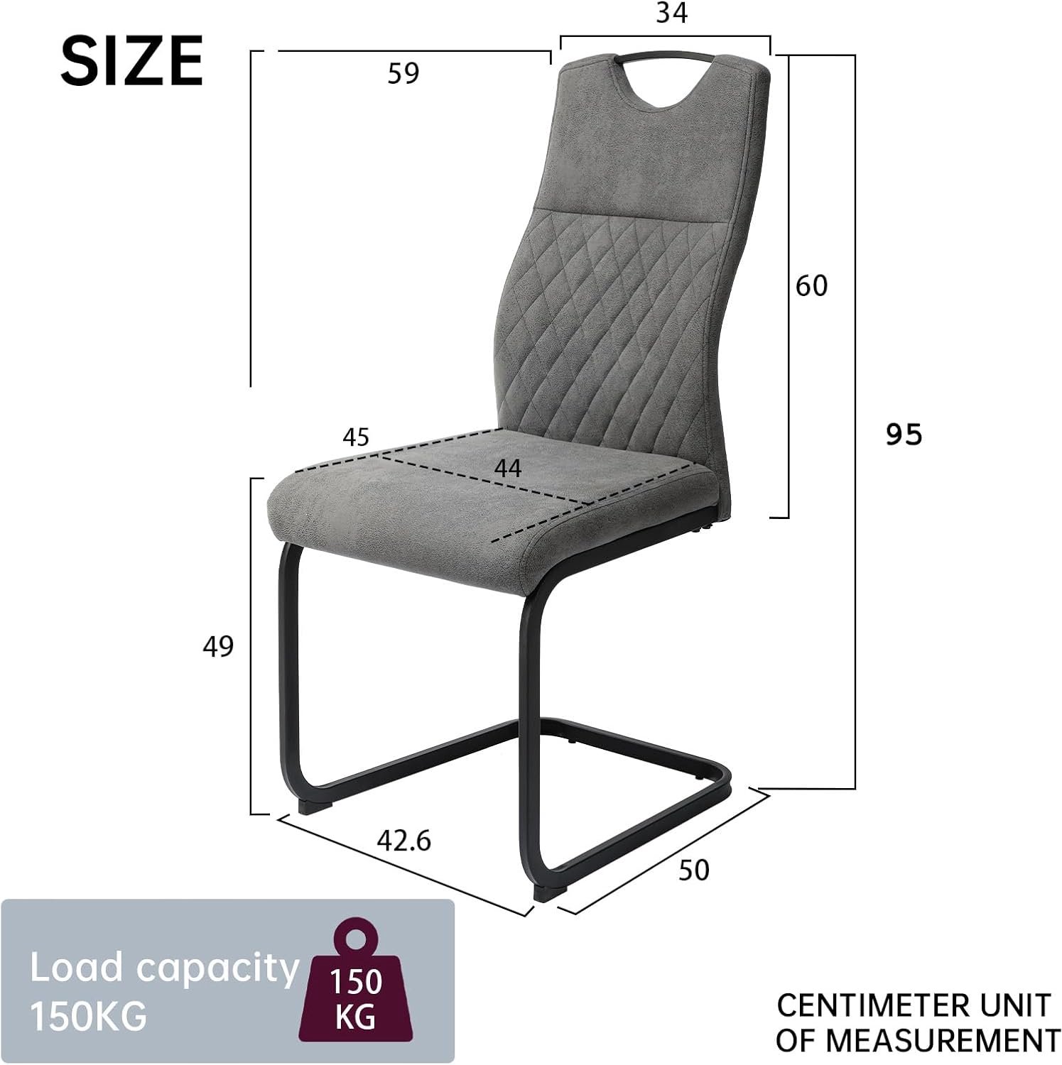 Set van 6 Moderne Eetkamerstoelen met Hoge Rugleuning – Grijze Gestoffeerde Stoelen met Comfortabele Zitting en Verchroomde Metalen Poten – Ergonomische Eetkamerstoelen voor Eetkamer, Woonkamer en Keuken – 50 x 44 x 100 cm