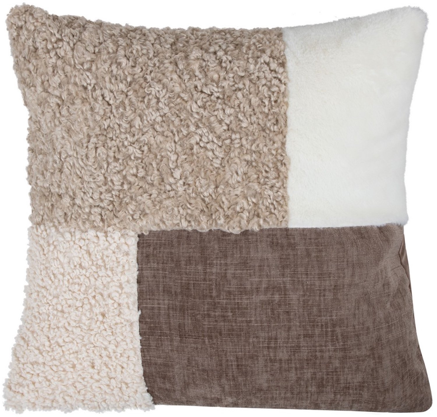 Linen & More Kussen Patchwork teddy beige 45x45cm