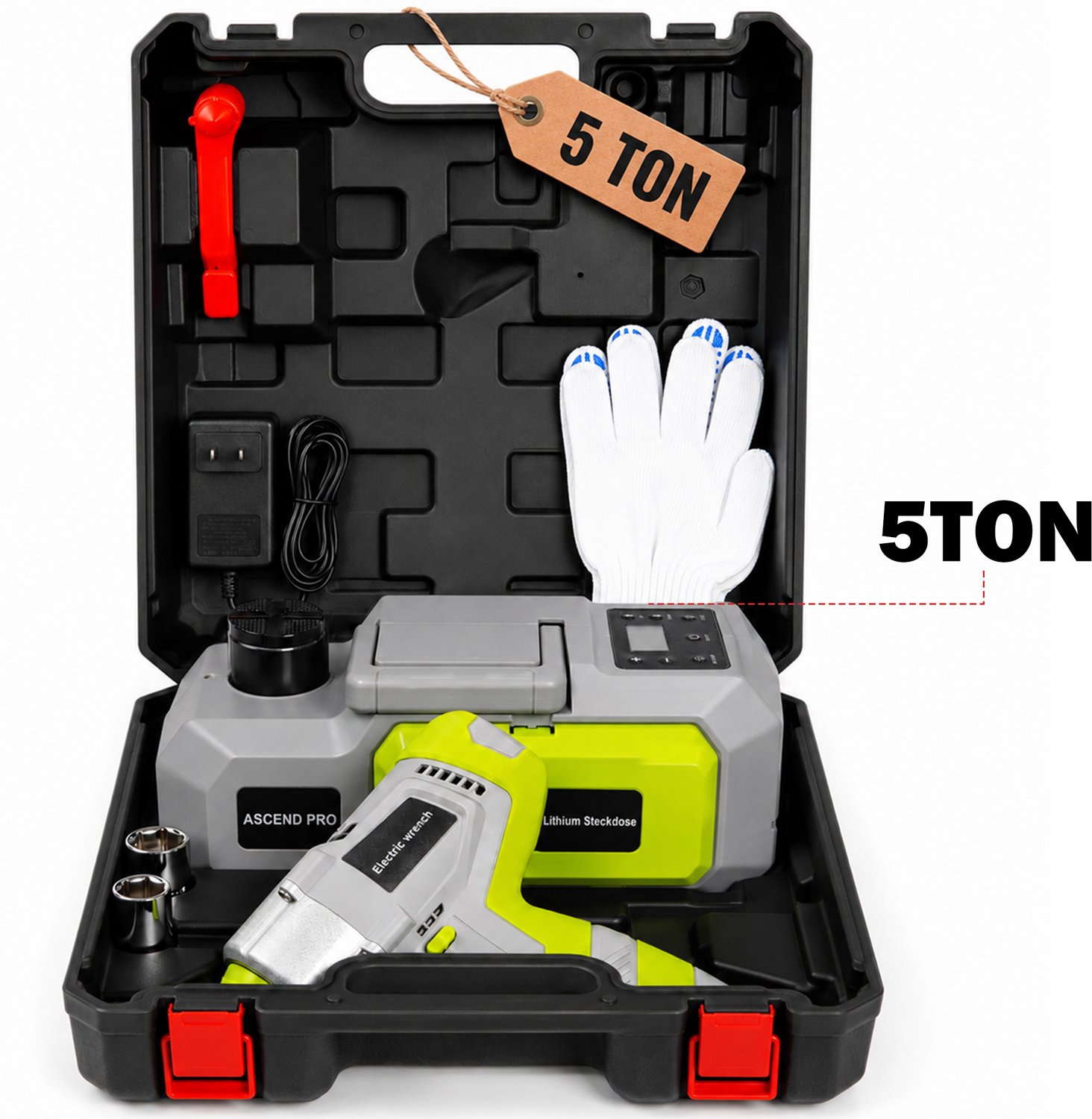 iSUNEX - 4 in 1 - lithium battery Multi-Functional car jack set - Lithium-batterij Autokrik + luchtcompressor + elektrische slagmoersleutel + LED-verlichting