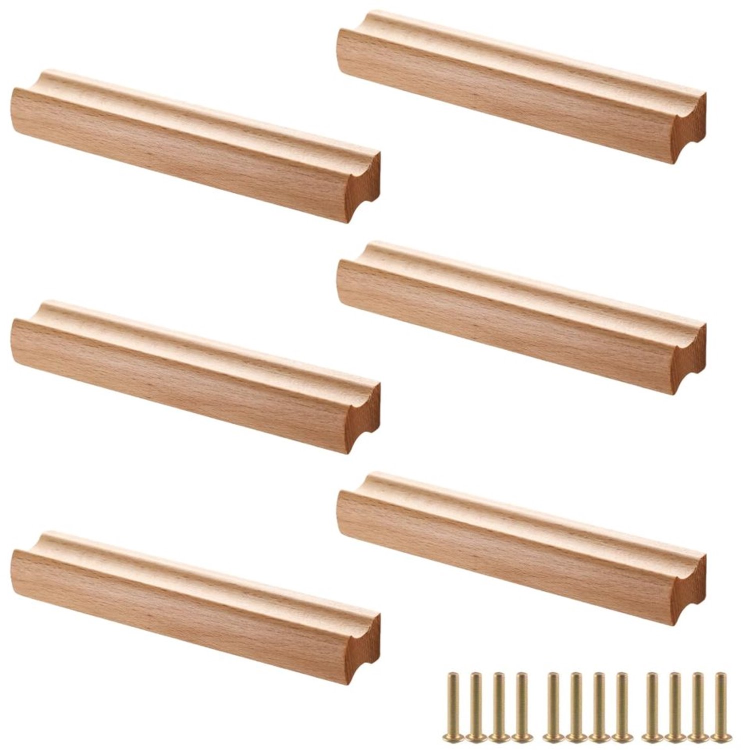 Set van 6 Houten Meubelhandgrepen met Schroeven