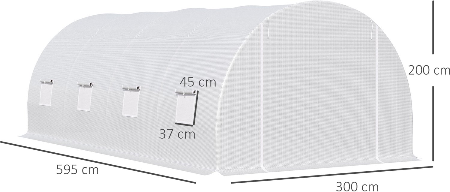 Tuinkas, 595×300×200 cm, wit, metaal, kweekkas, plantenkas, broeikas, groentekas en tuinserre, eenvoudig ontwerp, stevig en duurzaam, praktisch en decoratief, geschikt voor tuin, binnenplaats en balkon, voor groenten en planten – foto 2