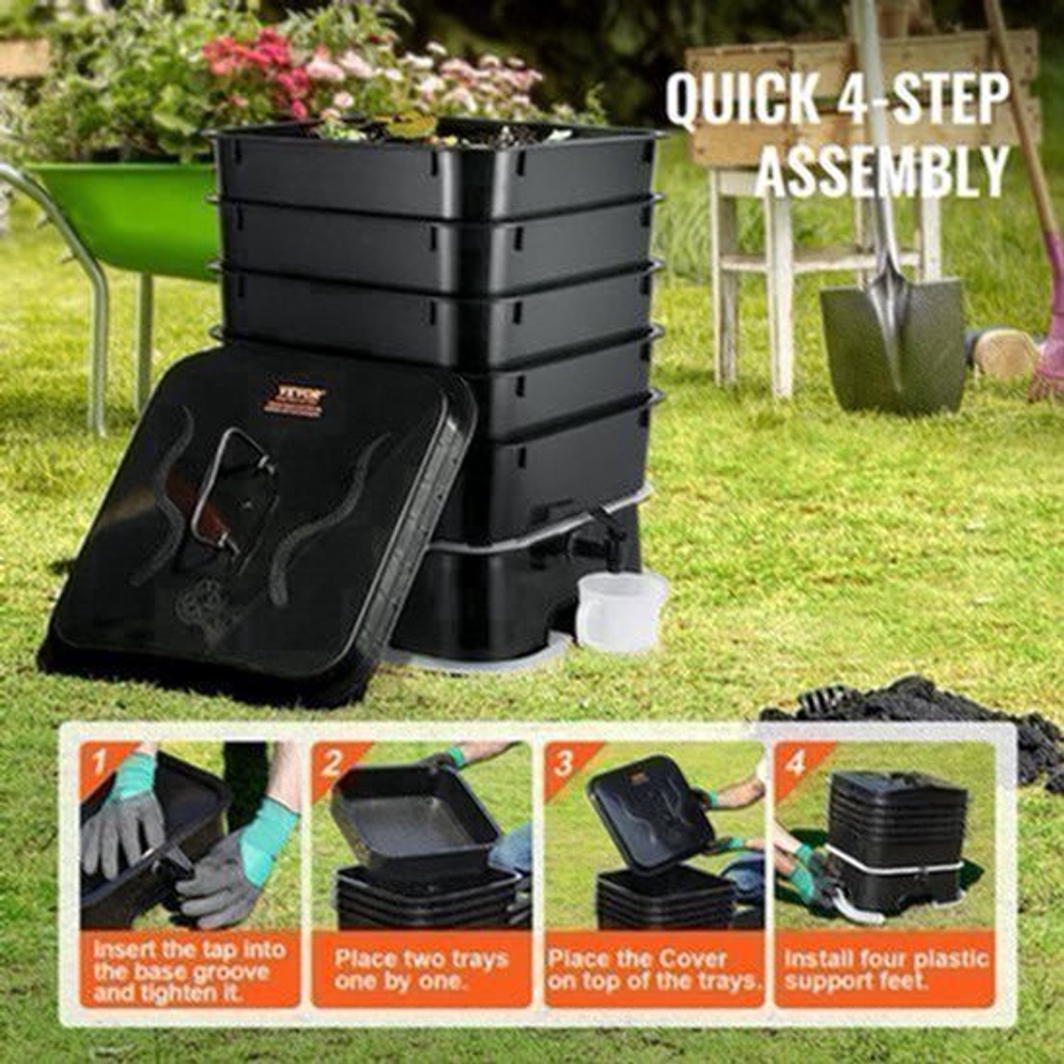 Wormenbak – Wormenhotel – Compostbak – Wormencompost – Composteerbak – 50 Liter Capaciteit – UV-Bestendig HDPE Materiaal