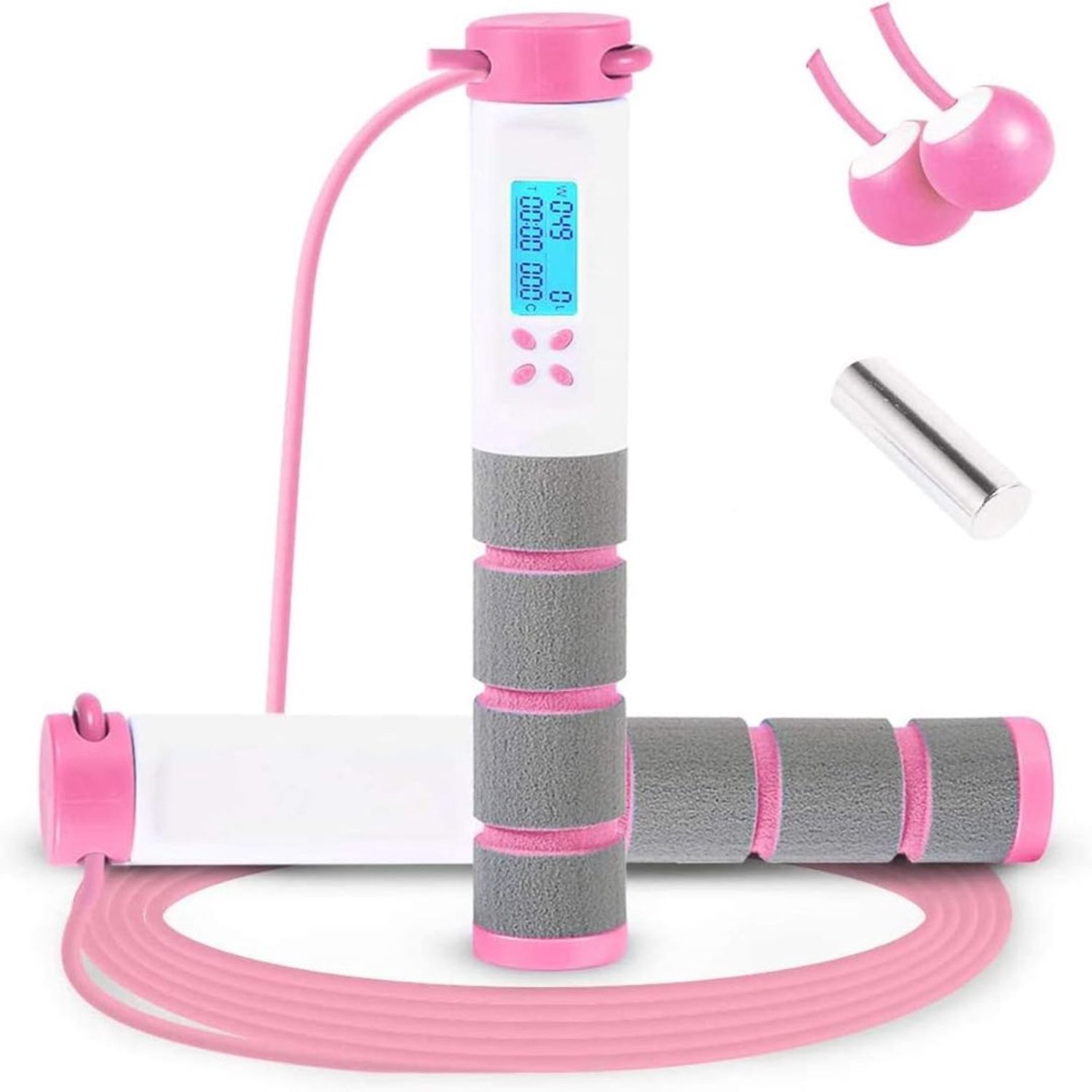 Springtouw met Teller - Elektrisch Jumprope Fitness - Draadloos voor Volwassen en Kinderen - Roze