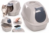 Kattenbak – Flamingo Trini – taupe – maat L – 39x55x41 cm – katten toilet met deksel & koolfilter – geurvrij & recycleerbaar – gemaakt in Europa