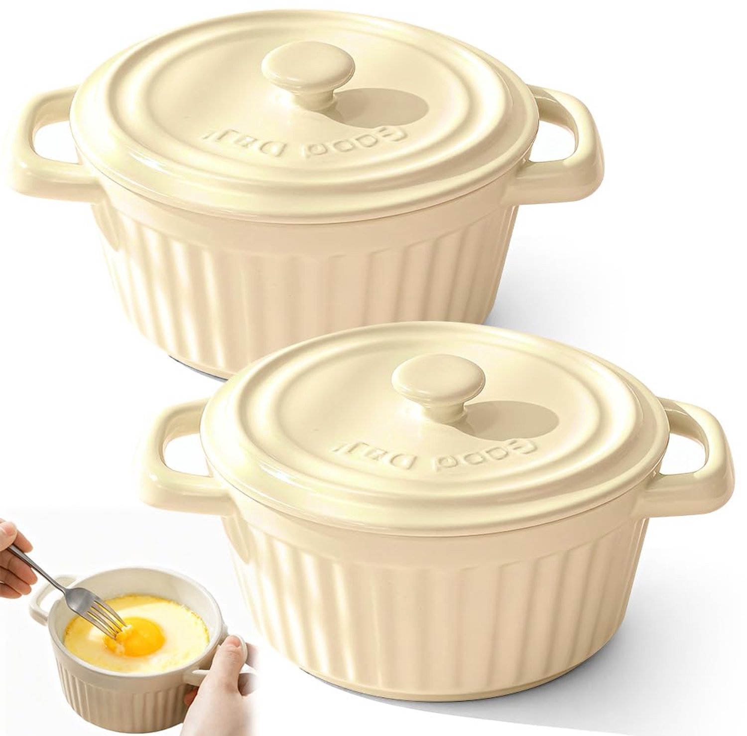 Mini Cocotte met Deksel voor Oven en Magnetron (2 Stuks)