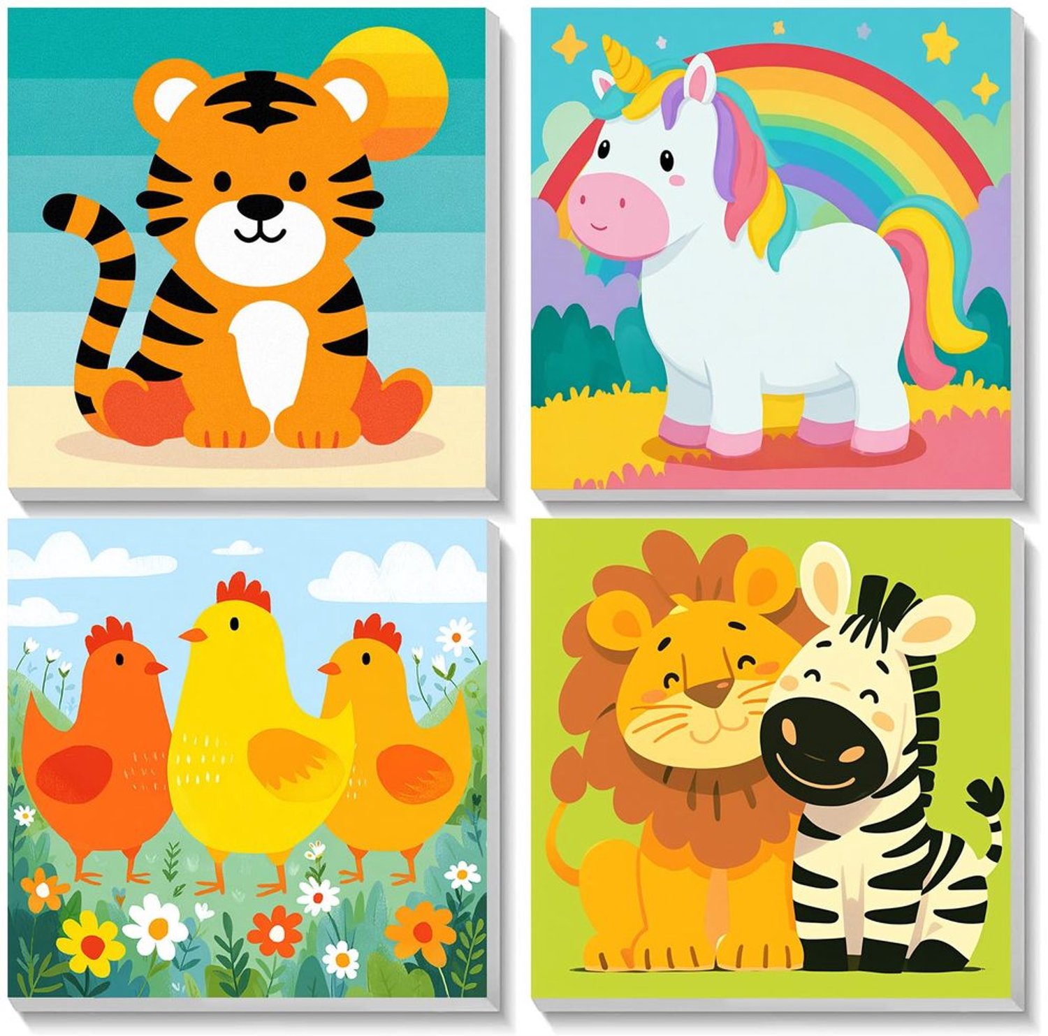 Set van 4 Schilderen op Nummer voor Volwassenen DIY Tijger