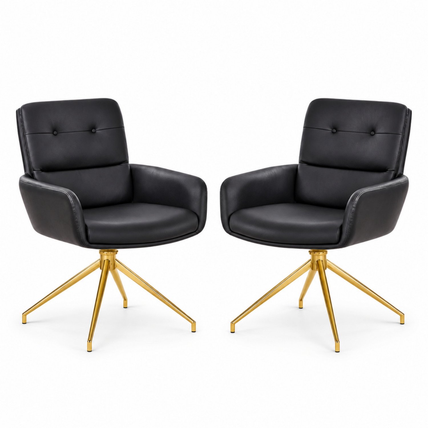 LONG DRAGON - Eetkamerstoelen - Set van 2 - Zwart + Goud - 360 graden draaibaar