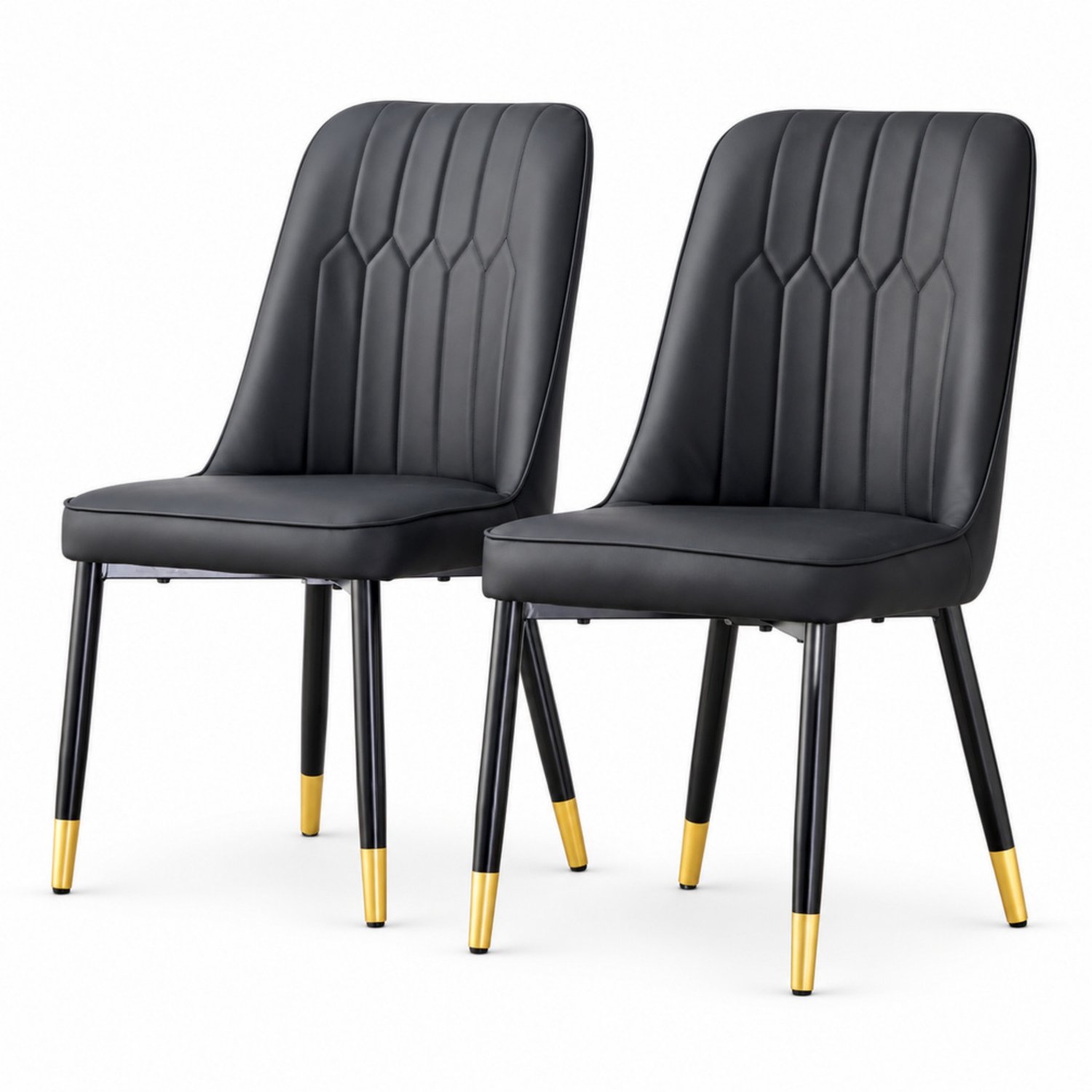 LONG DRAGON - Eetkamerstoelen - Set van 2 - Zwart - Kunstleer