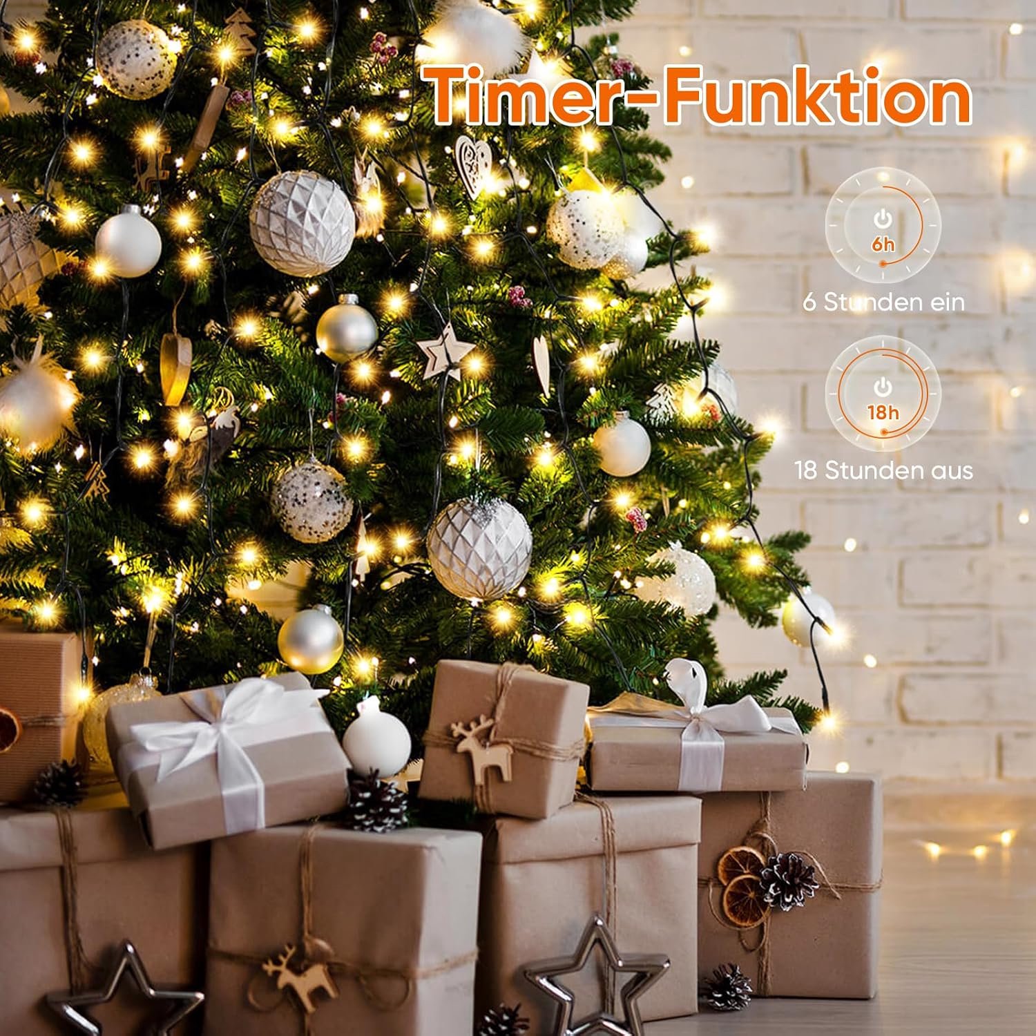 2 m kerstboomverlichting met ring en 8 slingers, 280 led-lampjes, lichtketting voor dennenboom van 150 cm, 180 cm, 210 cm, 240 cm, warm wit – foto 3