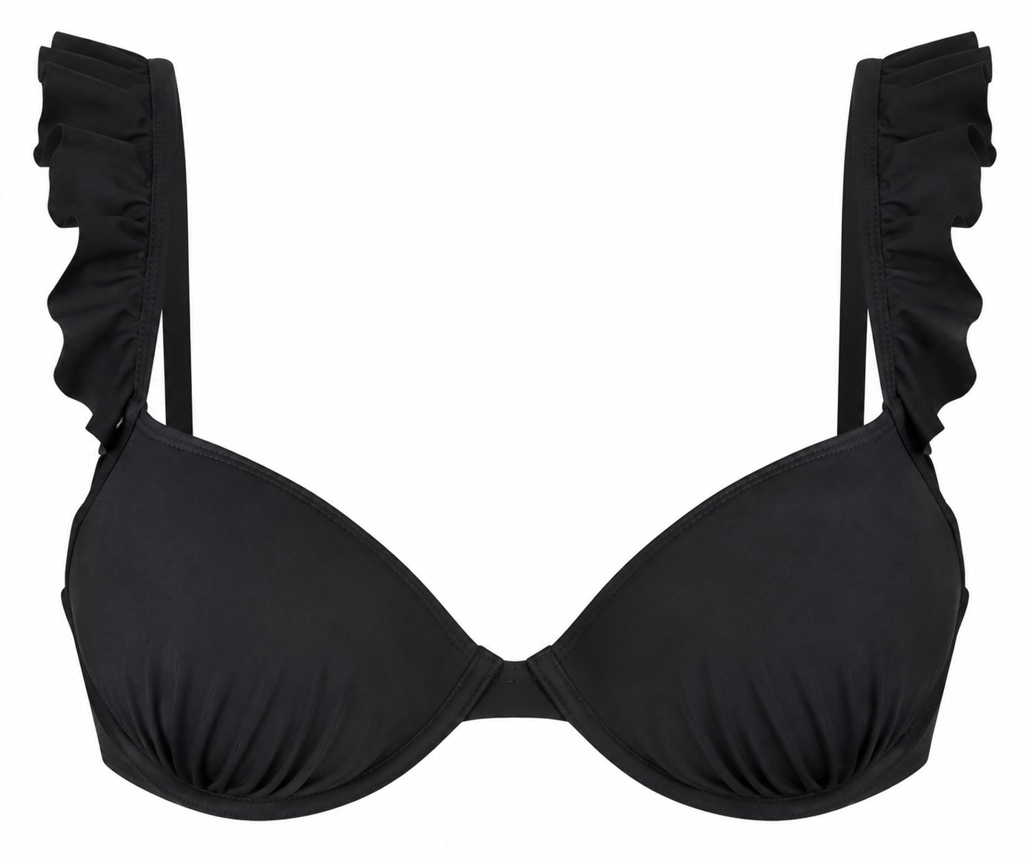 Beachlife Embroidery Ruffle Dames Badmode – Bikini met Borduursels en Ruches – Elegante Pasvorm – Strand & Zwemkleding zwart