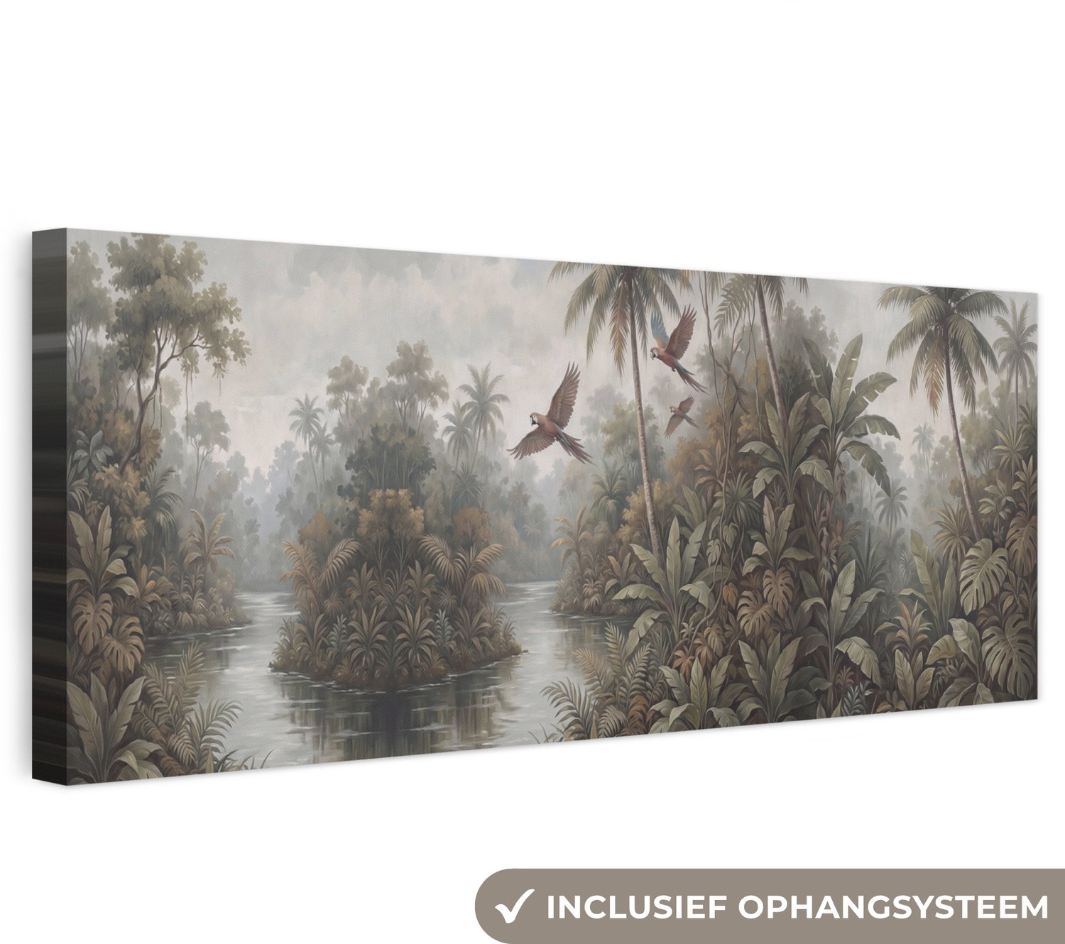 Canvas schilderij 60x20 cm - Exclusieve wanddecoratie Vogel - Vliegend - Tropisch - Landschap - Klassiek - Muurdecoratie woonkamer - Slaapkamer decoratie - Kamer accessoires - Schilderijen op canvas
