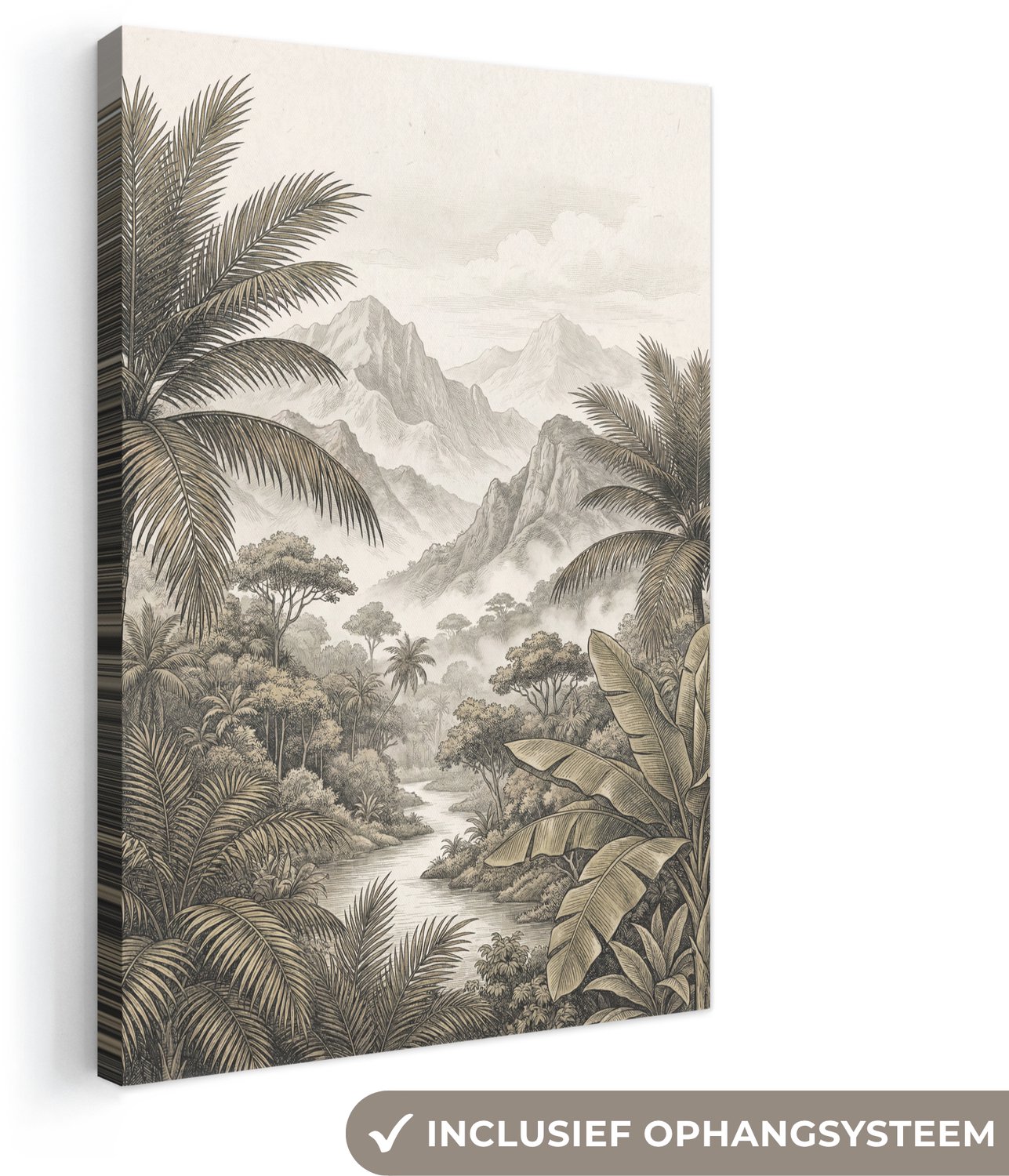 Canvas schilderij 20x30 cm - Exclusieve wanddecoratie Natuur - Bergen - Rivier - Tropisch - Vintage - Muurdecoratie woonkamer - Slaapkamer decoratie - Kamer accessoires - Schilderijen op canvas