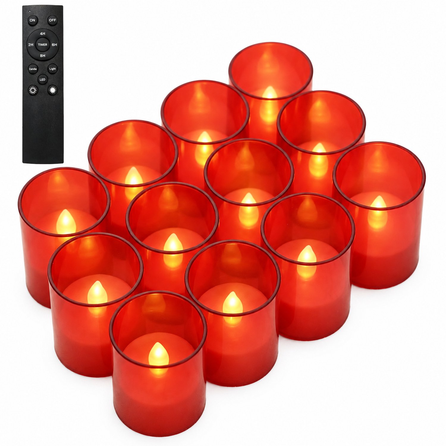led kaarsen - 12 rode theelichtjes in bekertjes per doos, met grote afstandsbediening en vlamvorm voor bruiloftsdecoratie