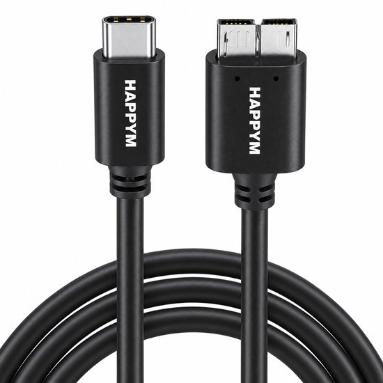 Zwarte USB-C naar Micro-B 3.0 kabel van merk HAPPYM.