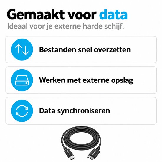 Kabel gemaakt voor snelle dataoverdracht en synchronisatie met externe opslag.