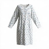 Dames flanel nachthemd lange mouw met bloemenprint L blauw