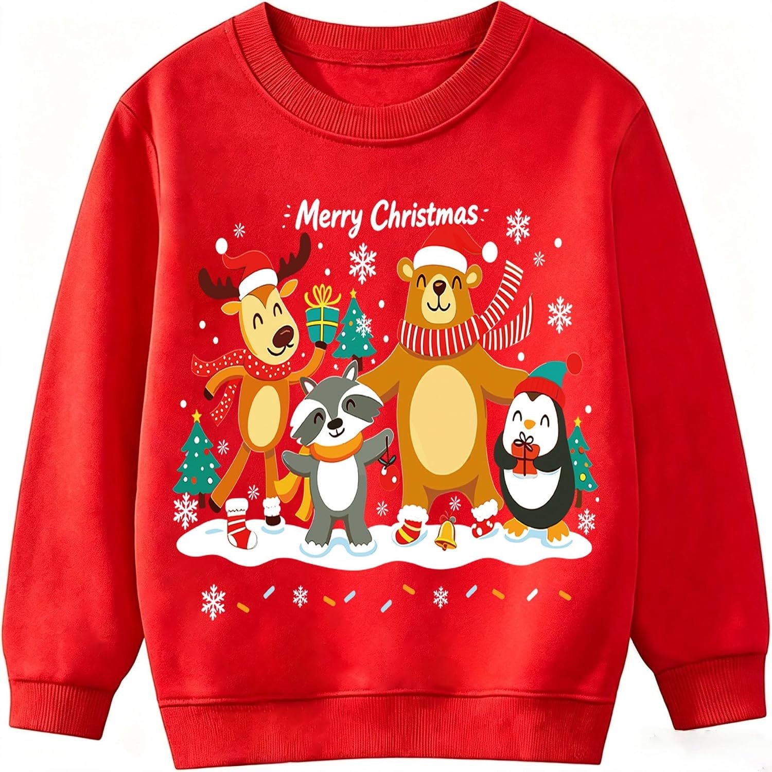 Kersttrui met kerstprint, lange mouwen, ronde hals