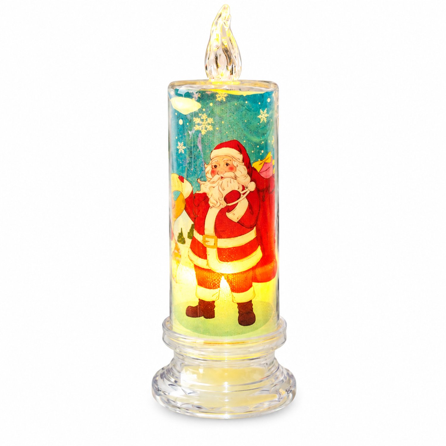 led kaarsen voor kerst - kaarslamp met kerstmanprint en voet, warmgeel licht, 18 cm hoog en voet 6,5 cm breed