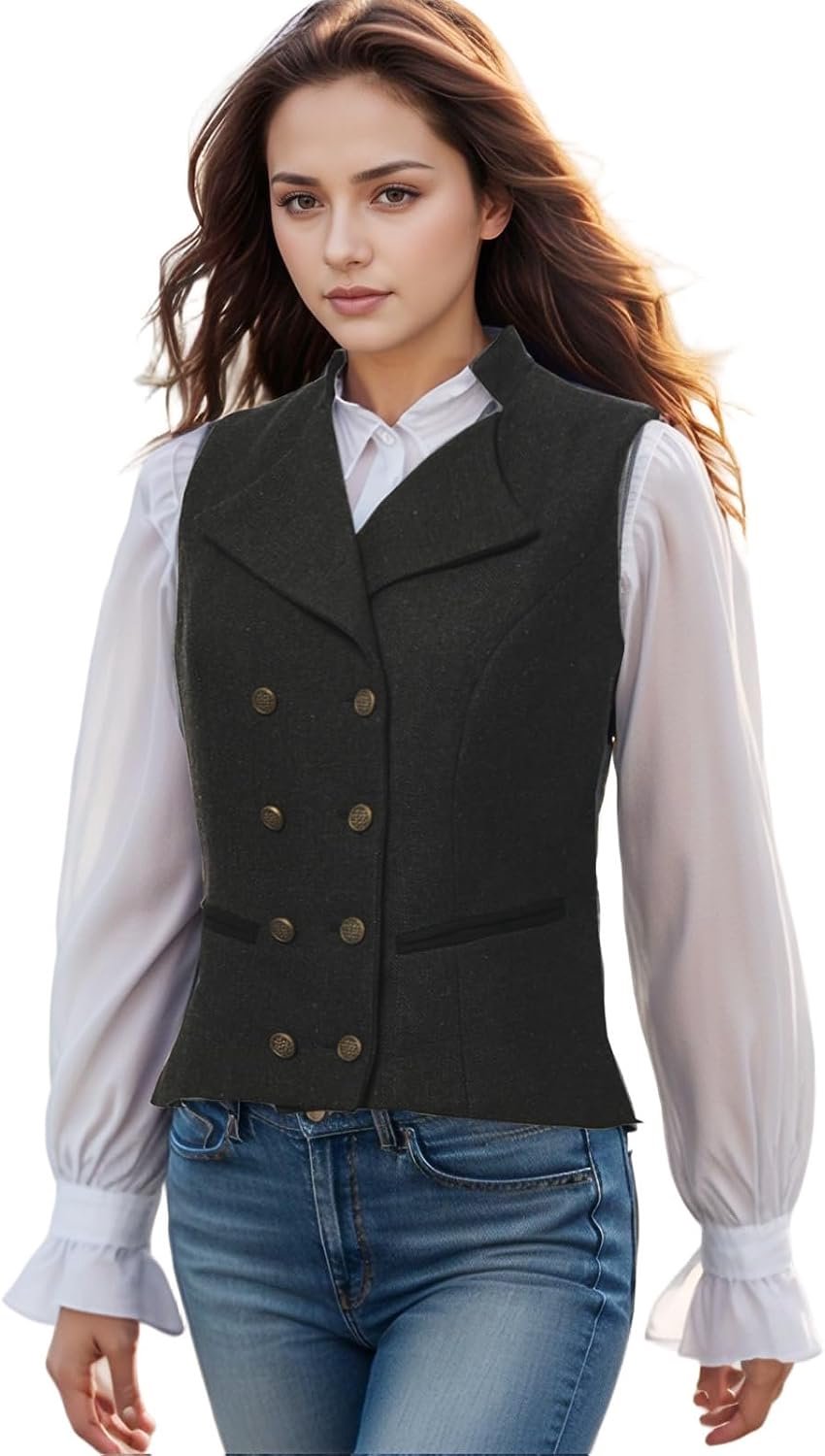 Damesvest, tweed, smal, 2-knoops, zakelijk