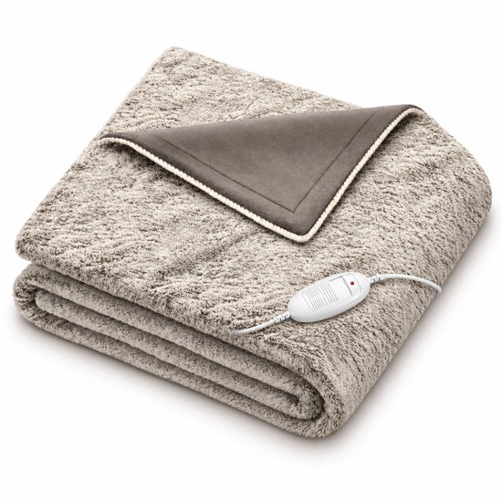 Beurer HD 75 elektrische warmtedeken in Nordic Taupe met Scandinavisch patroon en verlichte schakelaar
