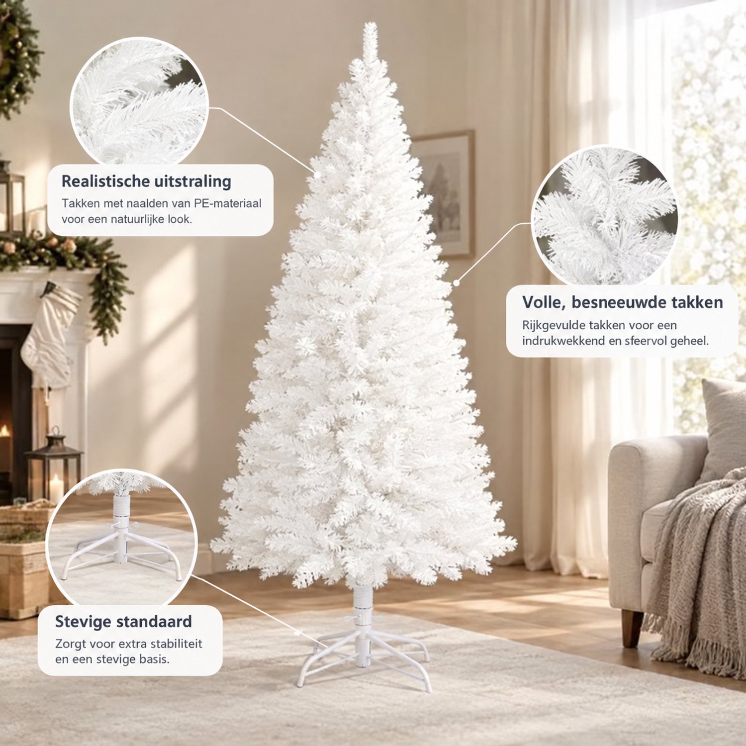 VILIMA - Kerstboom - Kunstkerstboom - Kerstboom wit - Kerstmis - 240 cm hoog - Volle boom - Stijlvol wit - Realistisch - Stevig – foto 6