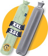 Pasper extra lange kruik 75 cm met hoes - 3.5 liter warmwaterkruik - naadloos ontwerp - groen - 8 uur warmte - kruikzak