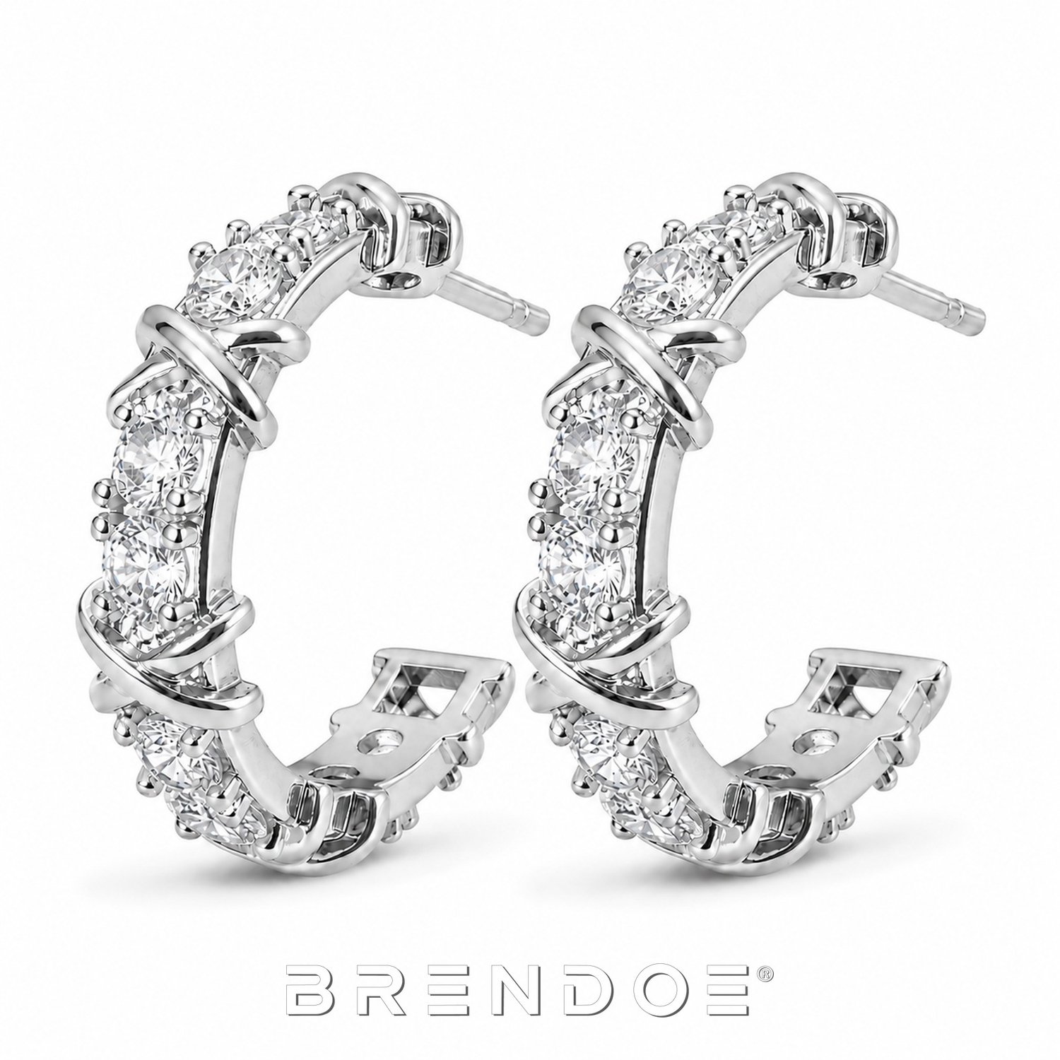 Brendoe Zilverkleurige Oorringen Dames – Geometrisch Design met Zirkonia – Elegante Oorbellen