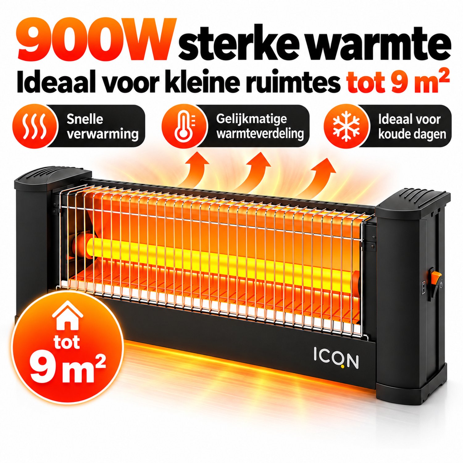 Bol.com ICQN Infrarood Kachel, Halogeen-elektrisch Verwarming - Compacte en Draagbare Infraroodkachel met Omvalbeveiliging - 900... aanbieding