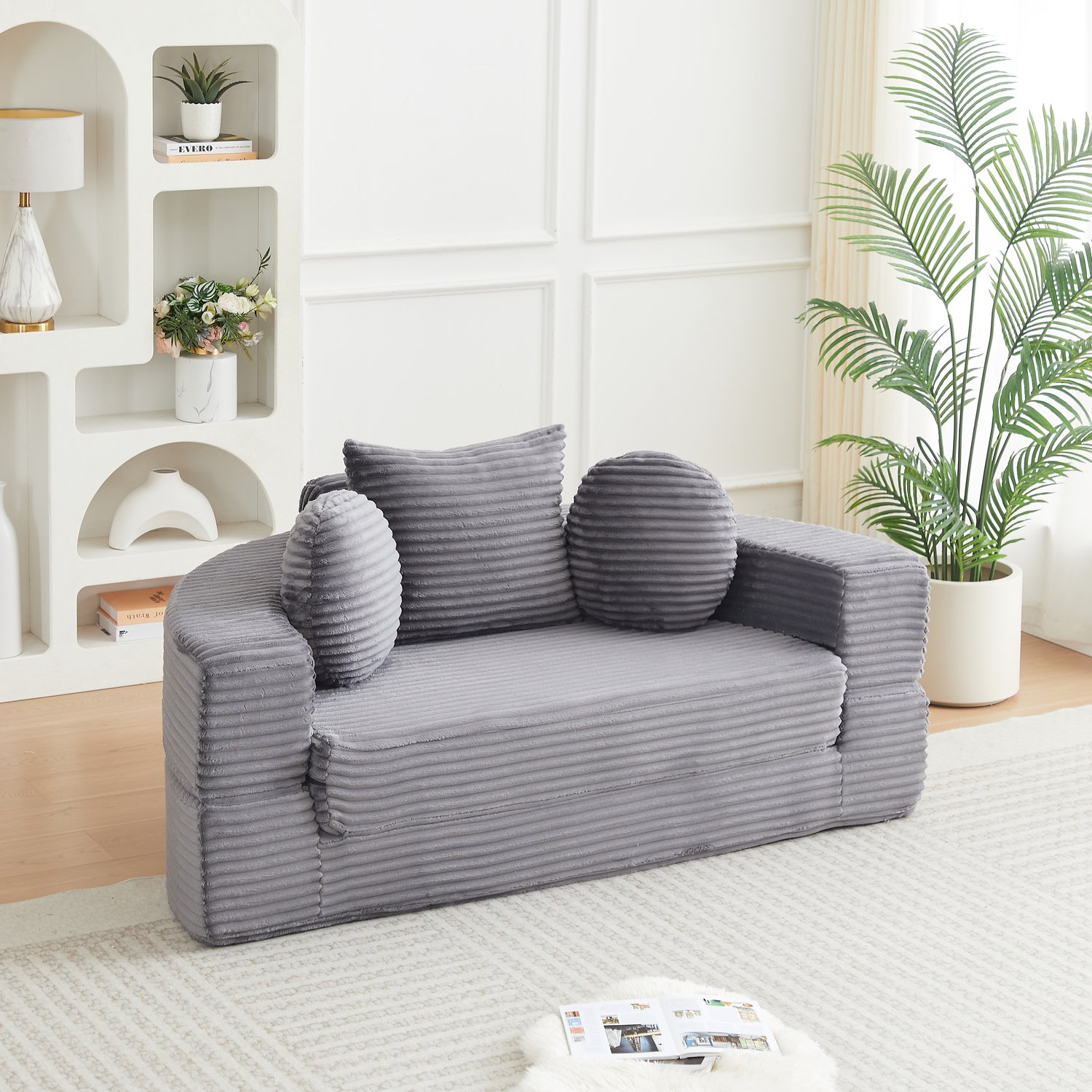 CHICFURN Slaapbank - 4-in-1 - Schuimstructuur - Grijs