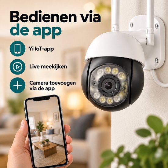 IP Beveiligingscamera - Wifi en LAN - Draaibare Camera - Yi IoT App - Inclusief Adapter - Wit/Zwart — afbeelding 4