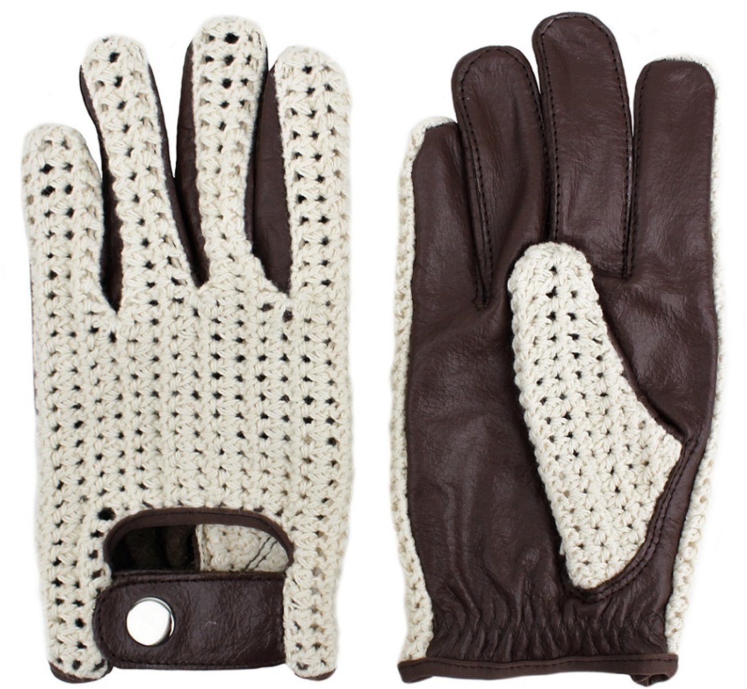 Swift Vintage Crochet Autohandschoenen - Dames & Heren - Donkerbruin - Maat M - Echt Leder - Handschoenen ook voor brommer, scooter en fiets
