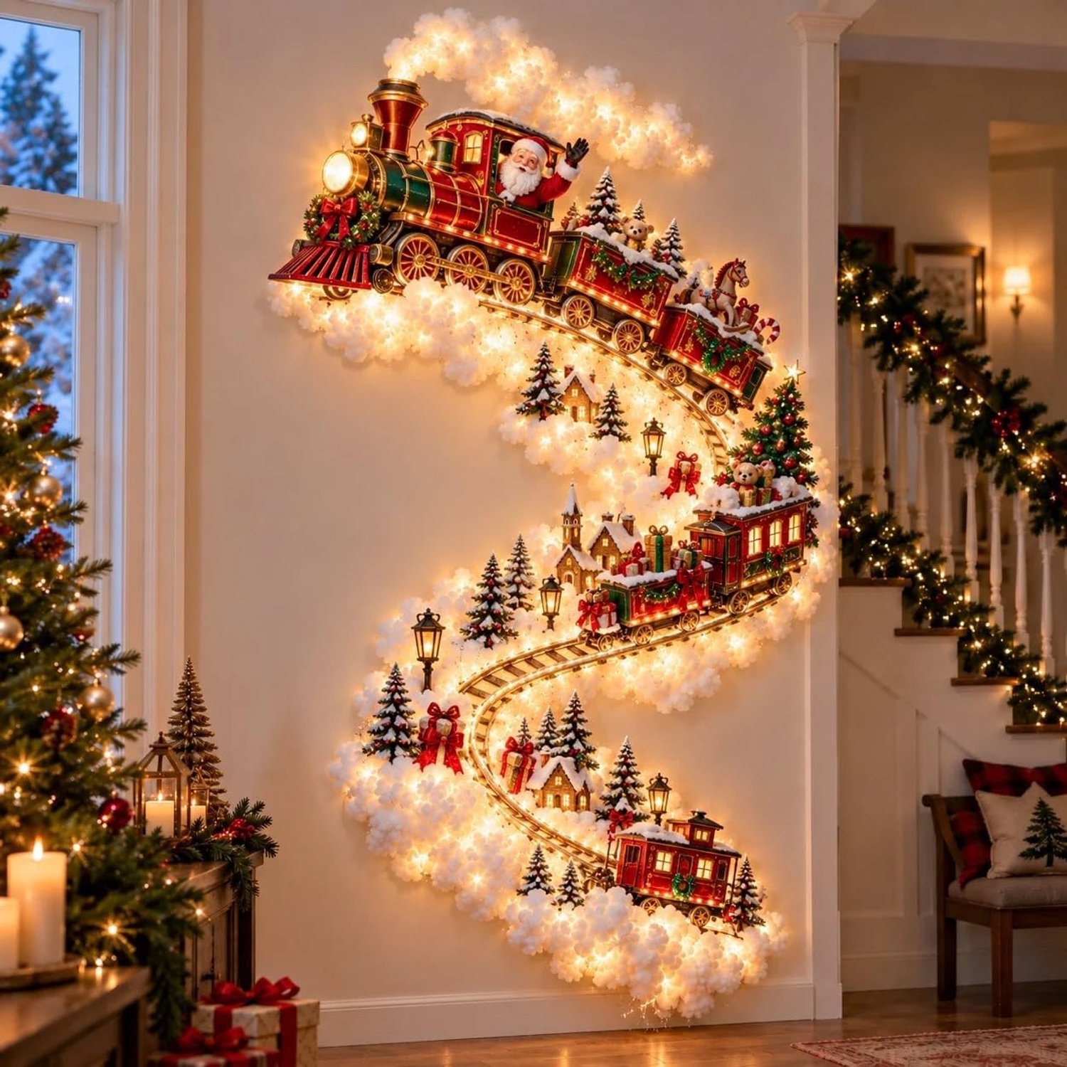 Kerst Led Wandlamp - Lichtende Wanddecoratie - Kerst Lichtgordijn - Op Batterijen - Verlichte Acryl kerstdecoratie - Christmas Magic Trail - Zelfklevend - Sfeerverlichting Voor Muren, Deuren, Ramen en Balkons