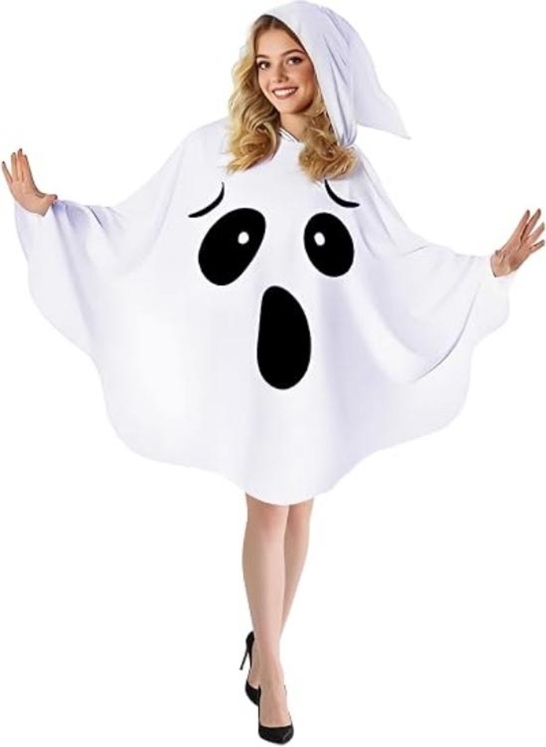 Witte Halloween-poncho met capuchon – Spookkostuum voor dames en heren – Geschikt voor Halloween-feesten