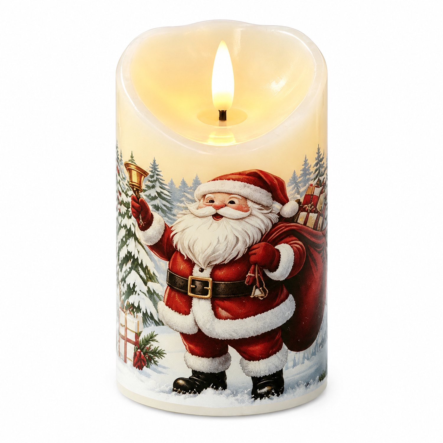 SWGOTA led kaarsen - kerstkaars 7,5 × 10 cm met sneeuwlandschap, schuine bovenrand en warm licht, handmatige bediening, batterijen niet inbegrepen Wit