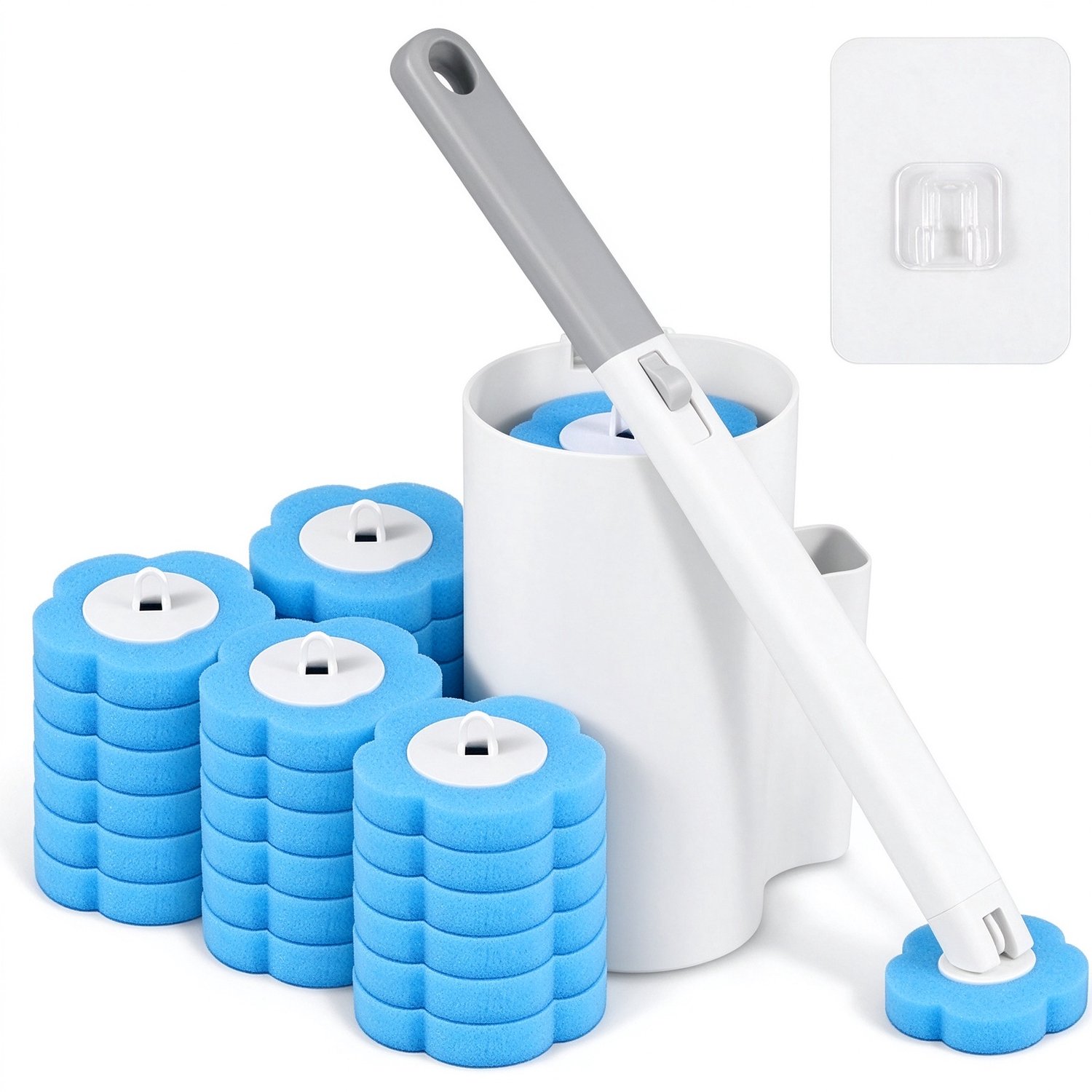 Lifhelpe Badkamer accessoires - Toiletborstel set - 24 stuks hygiënische vervangkoppen - 360° grondige reiniging - Kliksysteem met opbergstation